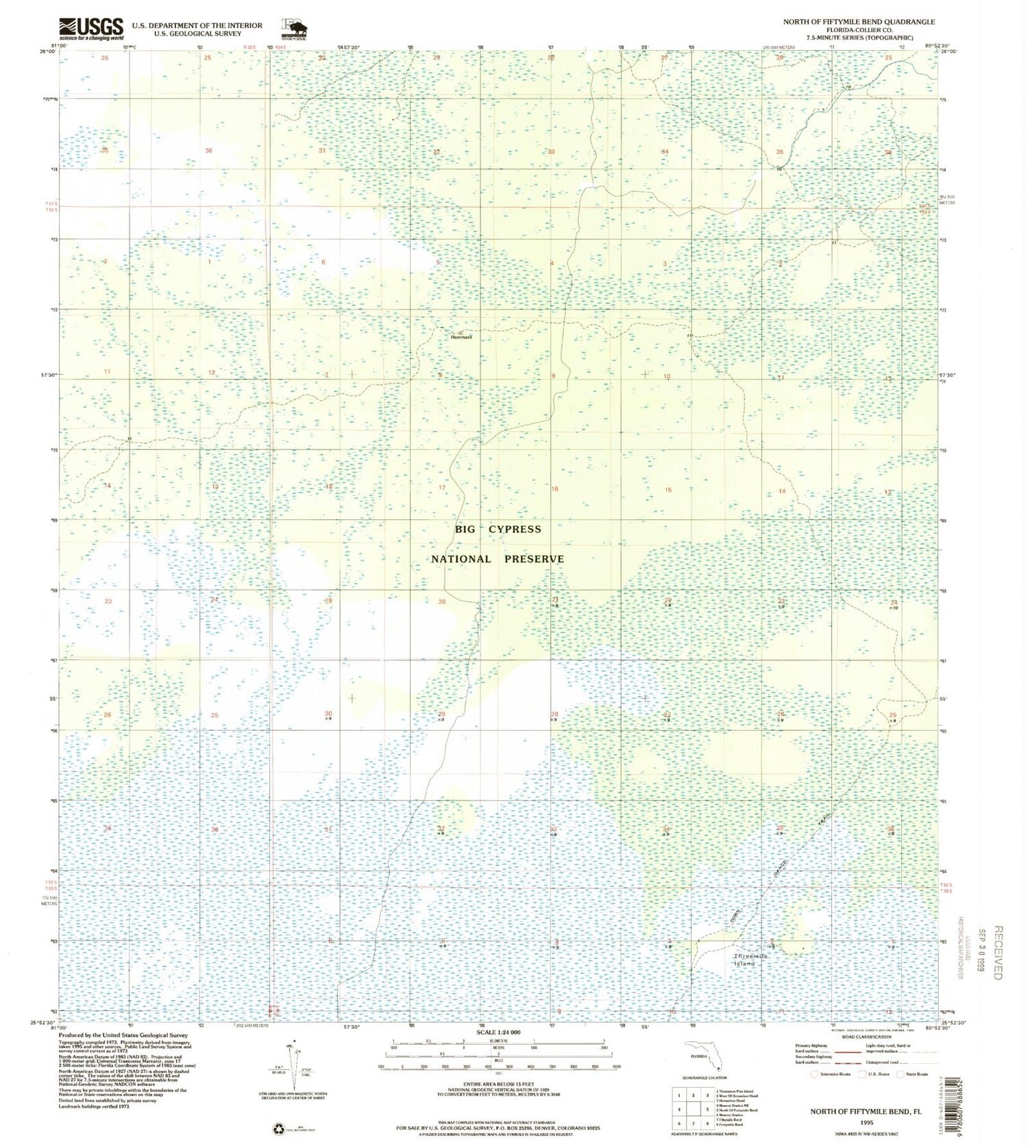 Classic USGS North of Fiftymile Bend Florida 7.5'x7.5' Topo Map Image