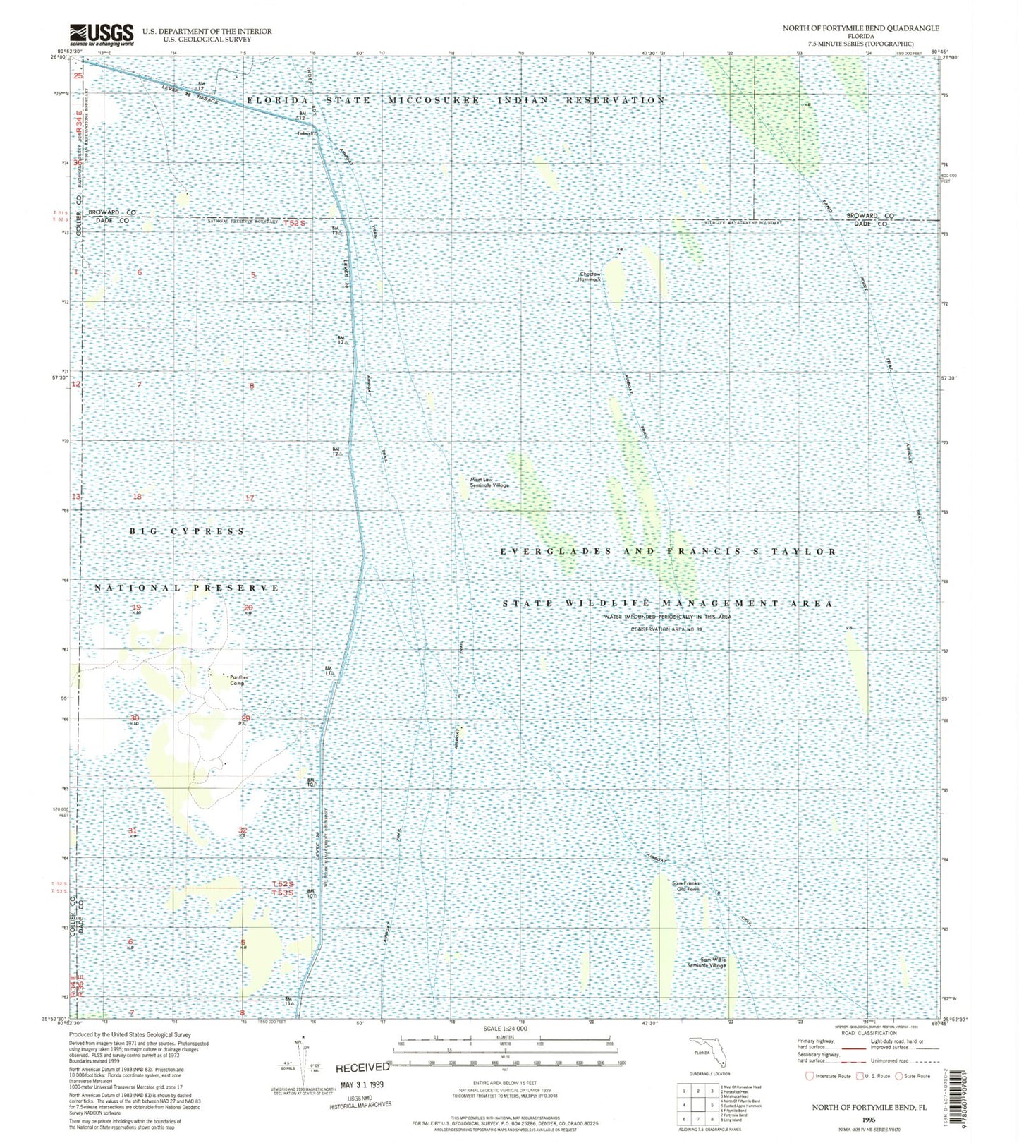 Classic USGS North of Fortymile Bend Florida 7.5'x7.5' Topo Map Image