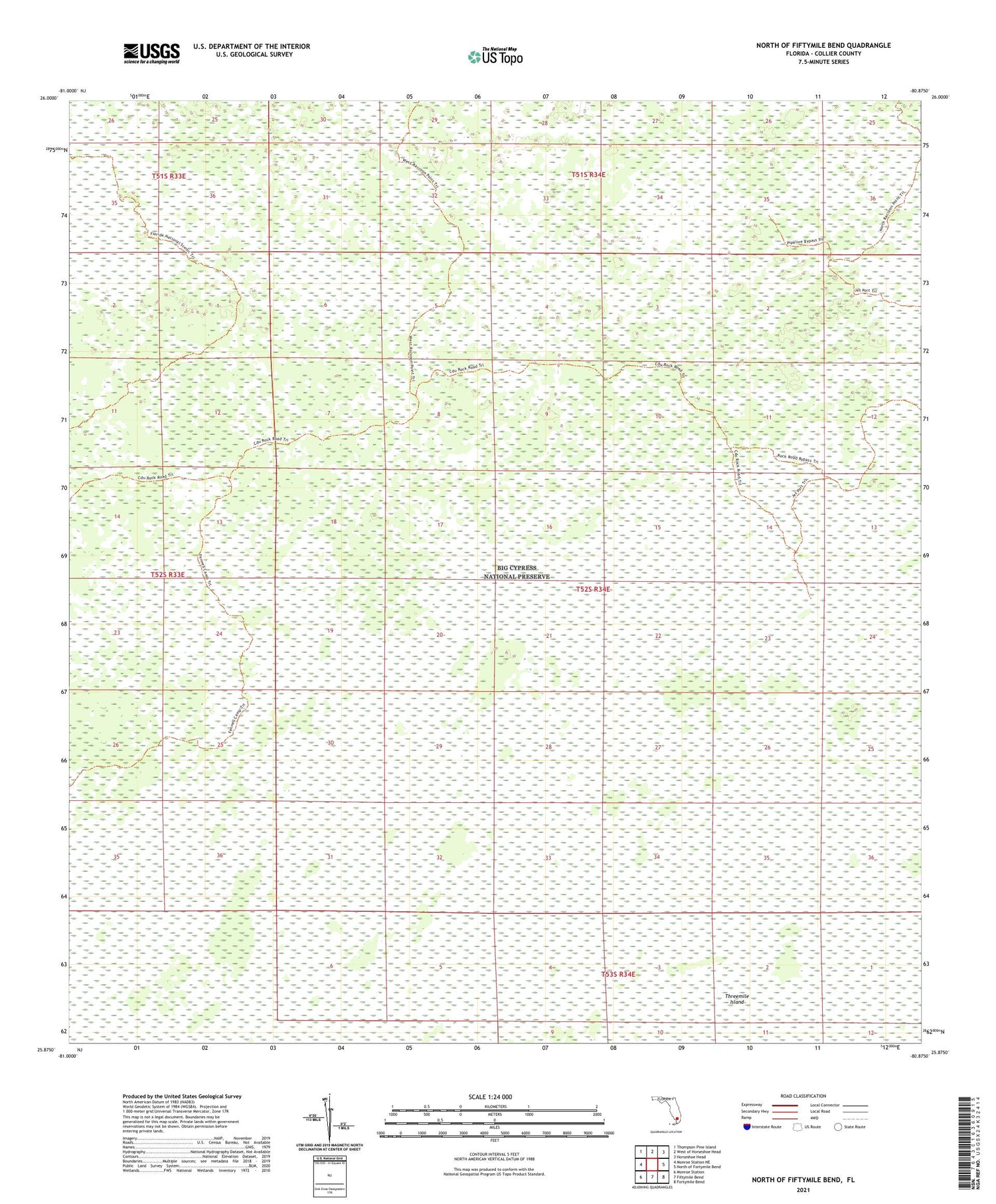 North of Fiftymile Bend Florida US Topo Map Image