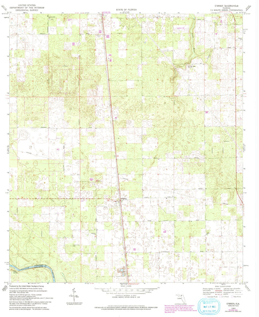 Classic USGS O'Brien Florida 7.5'x7.5' Topo Map Image