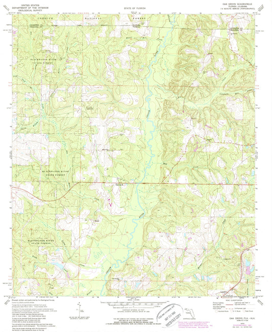 Classic USGS Oak Grove Florida 7.5'x7.5' Topo Map Image