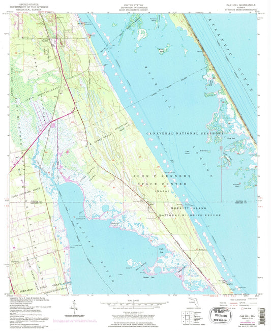 Classic USGS Oak Hill Florida 7.5'x7.5' Topo Map Image