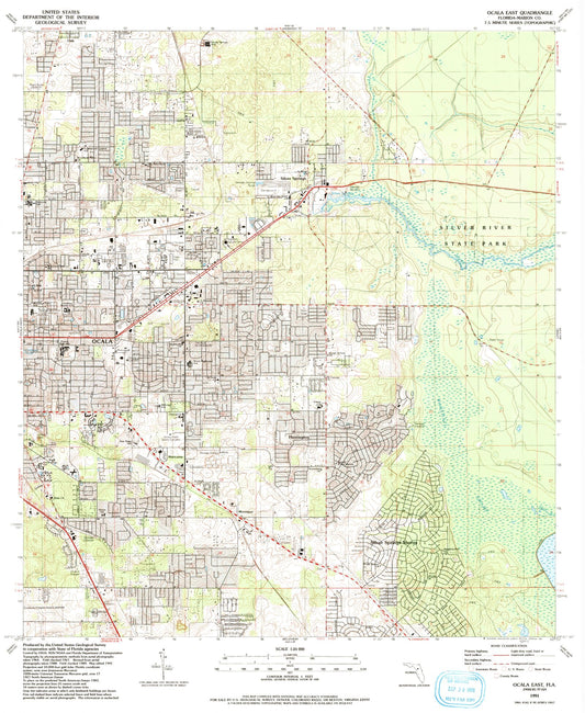 Classic USGS Ocala East Florida 7.5'x7.5' Topo Map Image