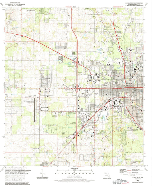 Classic USGS Ocala West Florida 7.5'x7.5' Topo Map Image