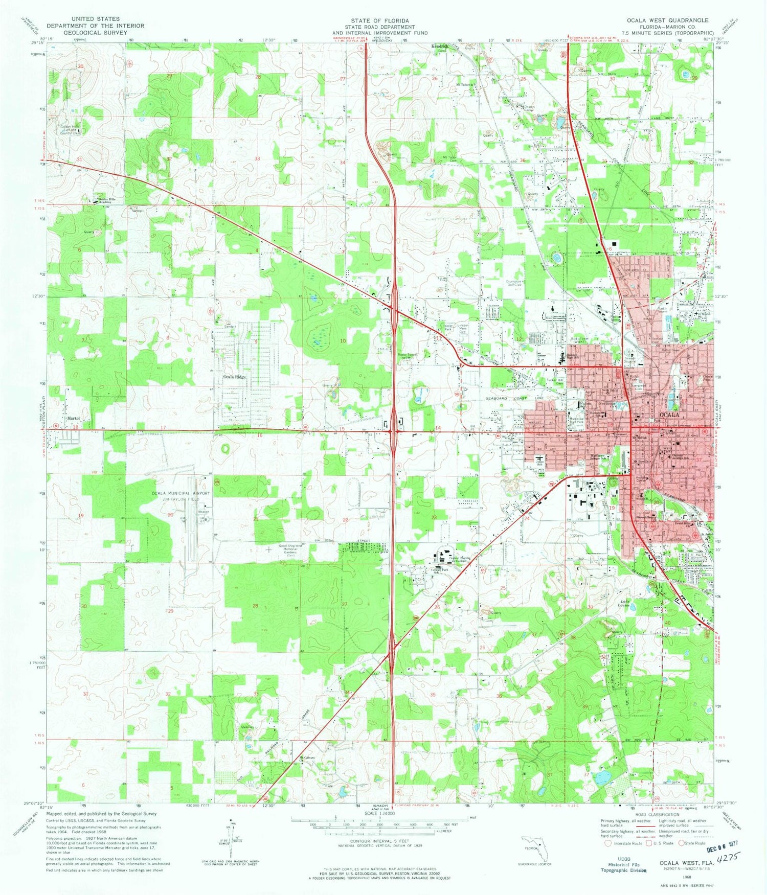 Classic USGS Ocala West Florida 7.5'x7.5' Topo Map Image