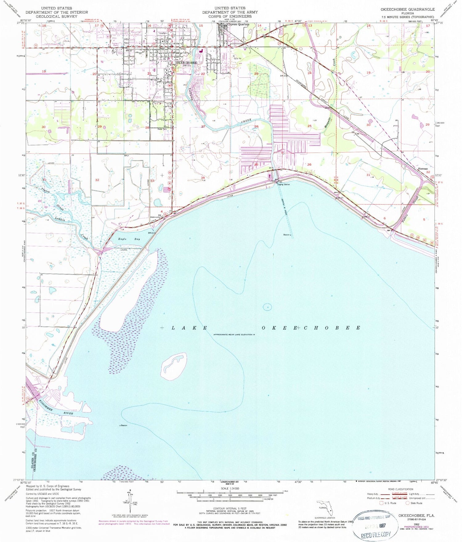 Classic USGS Okeechobee Florida 7.5'x7.5' Topo Map Image