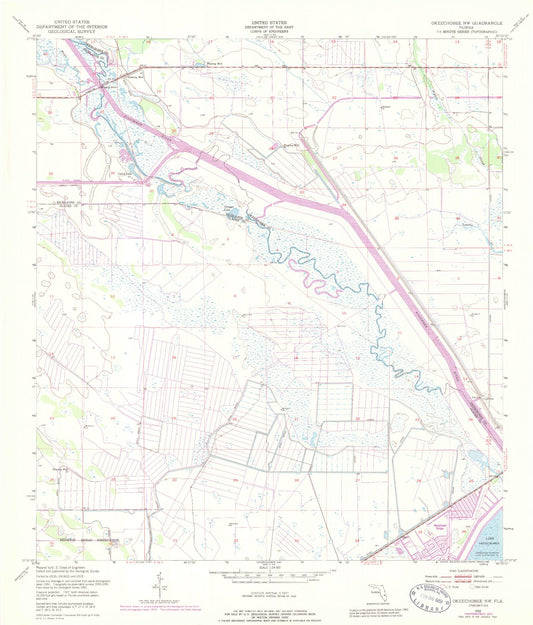 Classic USGS Okeechobee NW Florida 7.5'x7.5' Topo Map Image