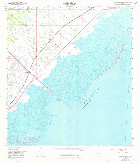 Classic USGS Okeechobee SW Florida 7.5'x7.5' Topo Map Image