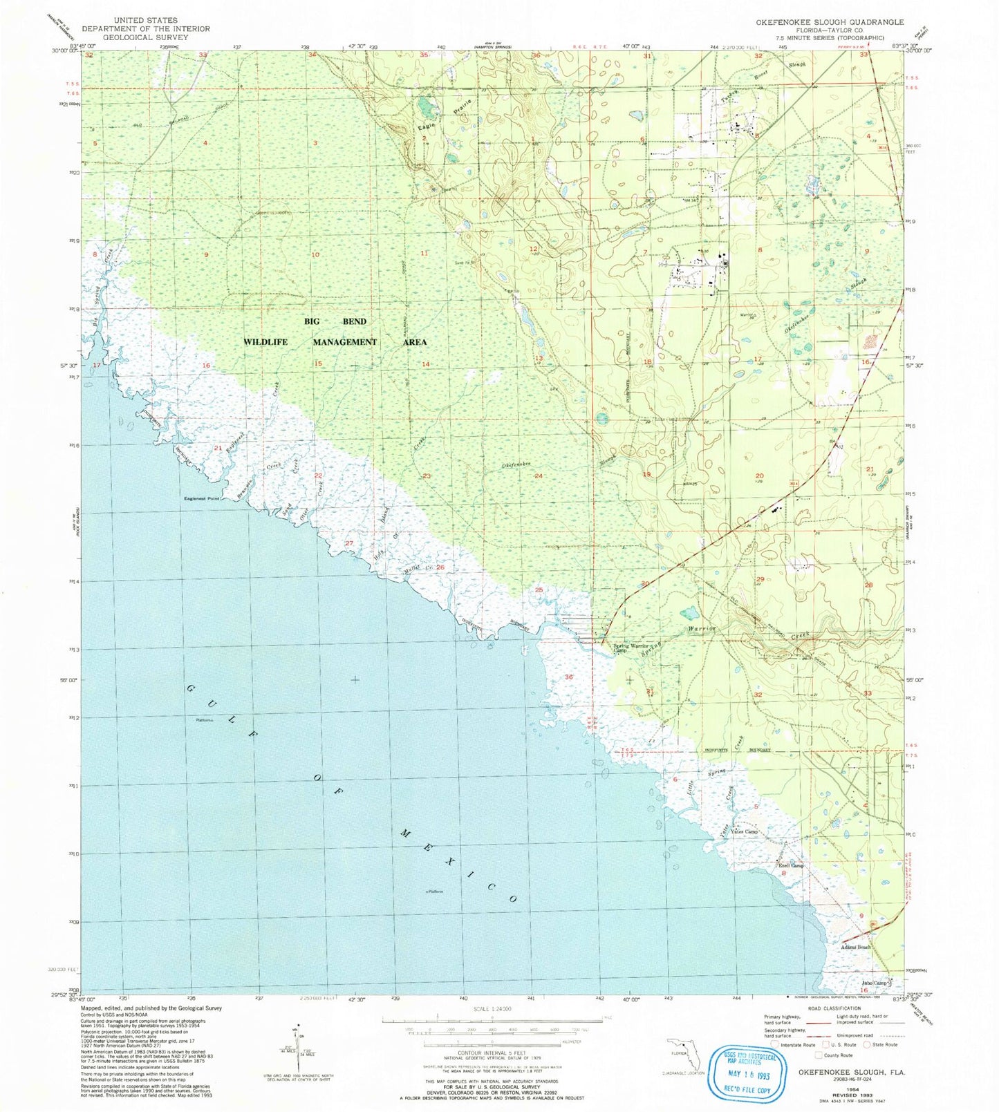 Classic USGS Okefenokee Slough Florida 7.5'x7.5' Topo Map Image