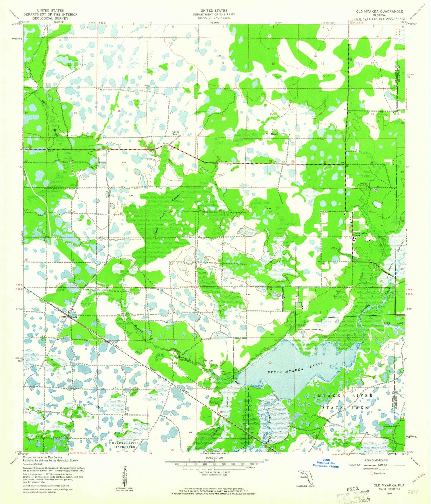 Classic USGS Old Myakka Florida 7.5'x7.5' Topo Map Image