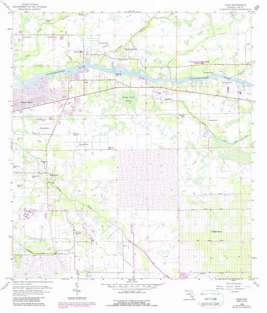 Classic USGS Olga Florida 7.5'x7.5' Topo Map Image