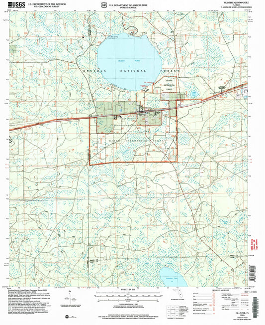 Classic USGS Olustee Florida 7.5'x7.5' Topo Map Image