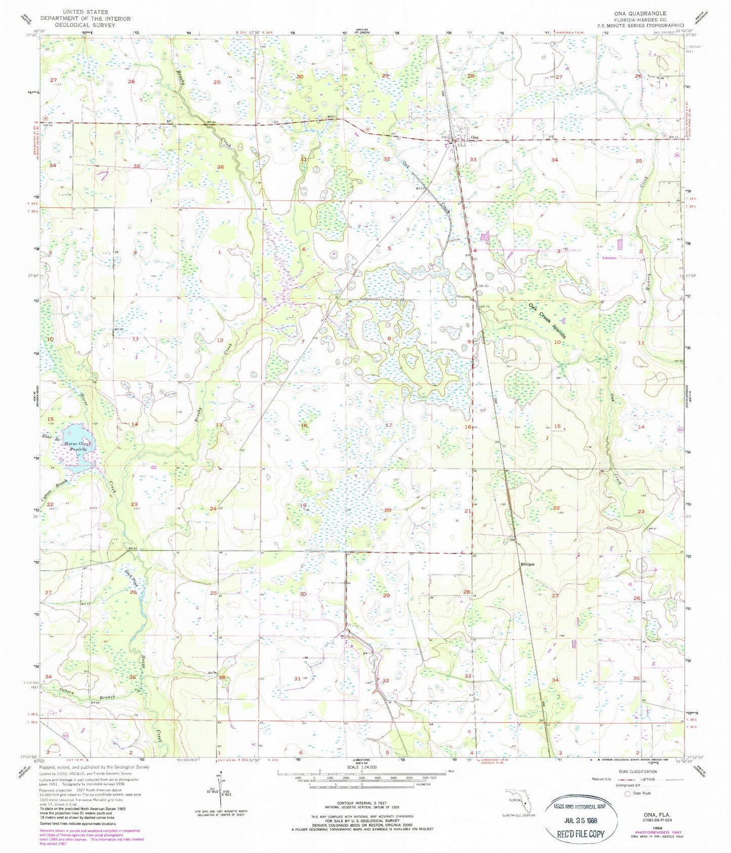 Classic USGS Ona Florida 7.5'x7.5' Topo Map Image