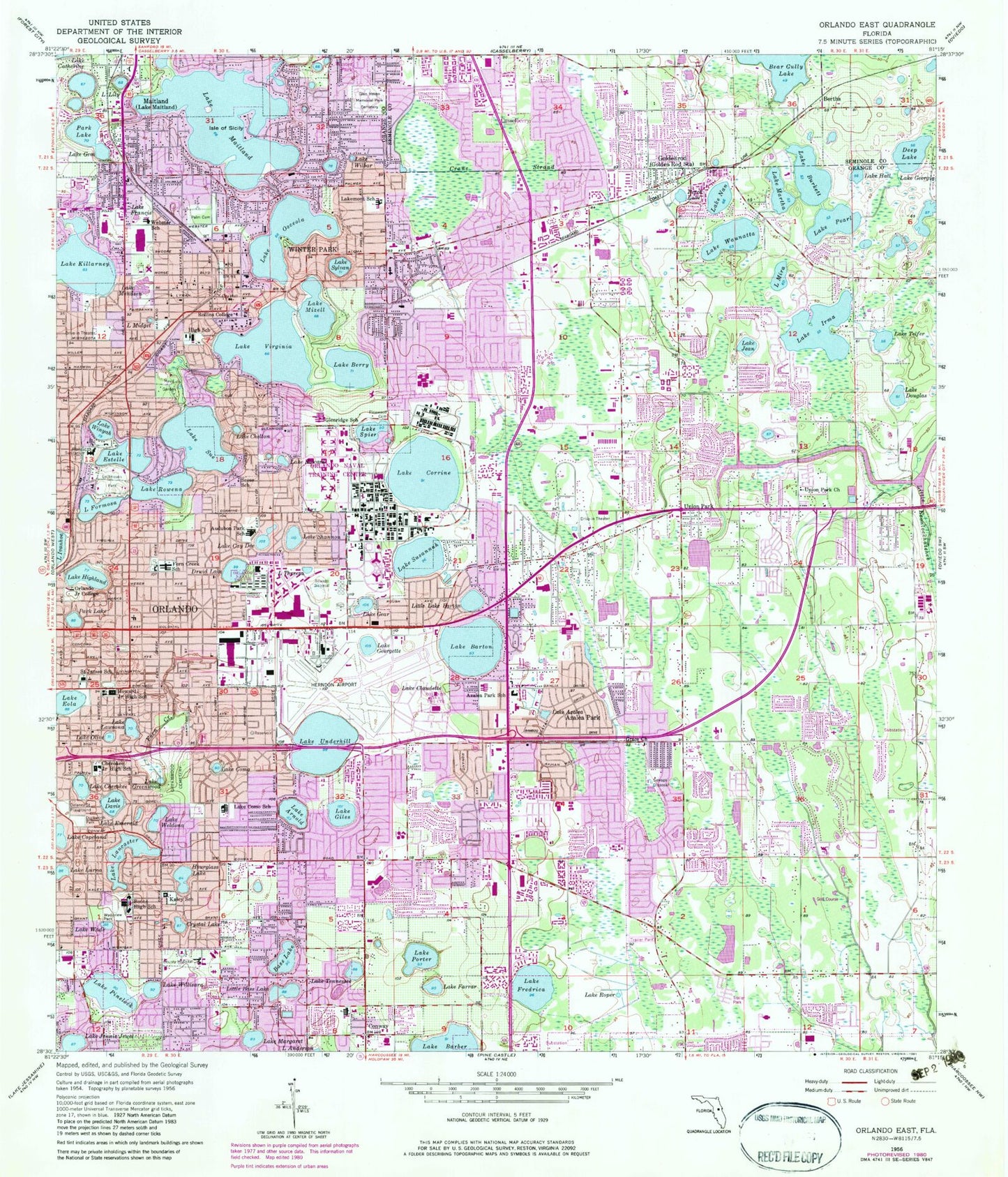 Classic USGS Orlando East Florida 7.5'x7.5' Topo Map Image