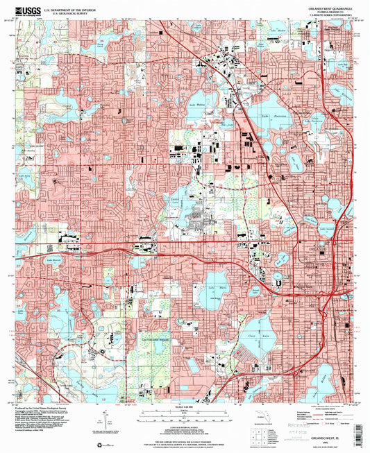 Classic USGS Orlando West Florida 7.5'x7.5' Topo Map Image
