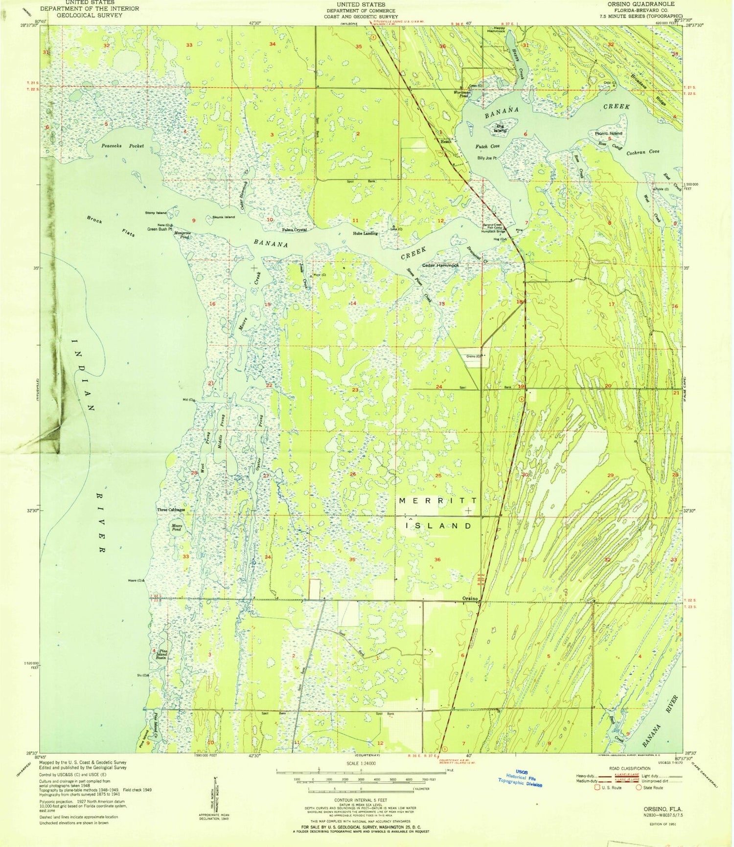 Classic USGS Orsino Florida 7.5'x7.5' Topo Map Image