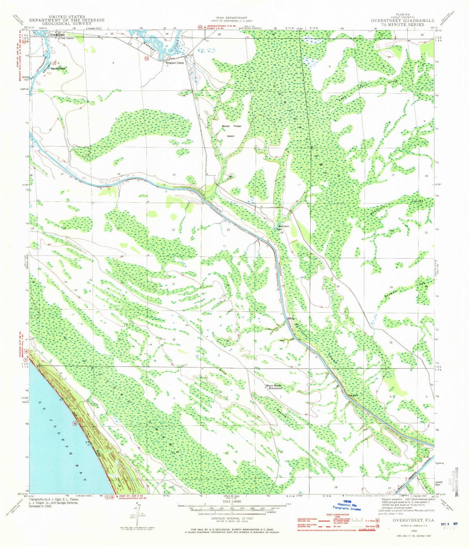 Classic USGS Overstreet Florida 7.5'x7.5' Topo Map Image