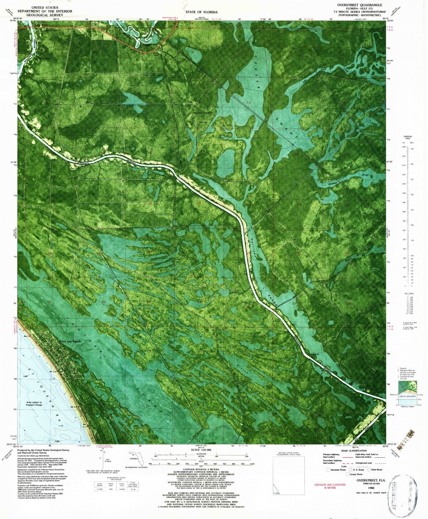 Classic USGS Overstreet Florida 7.5'x7.5' Topo Map Image