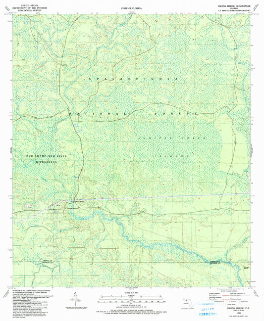 Classic USGS Owens Bridge Florida 7.5'x7.5' Topo Map Image