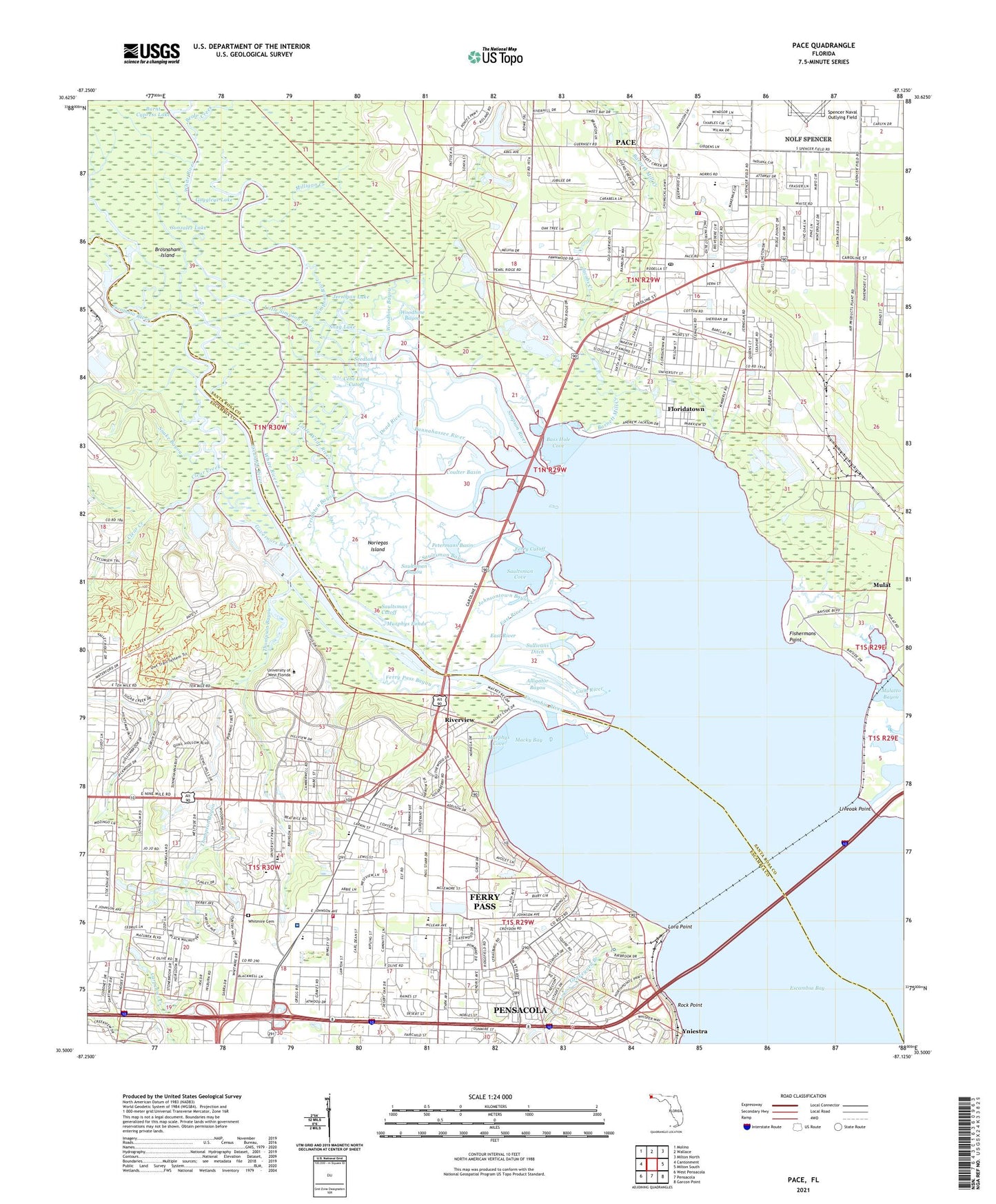 Pace Florida US Topo Map Image