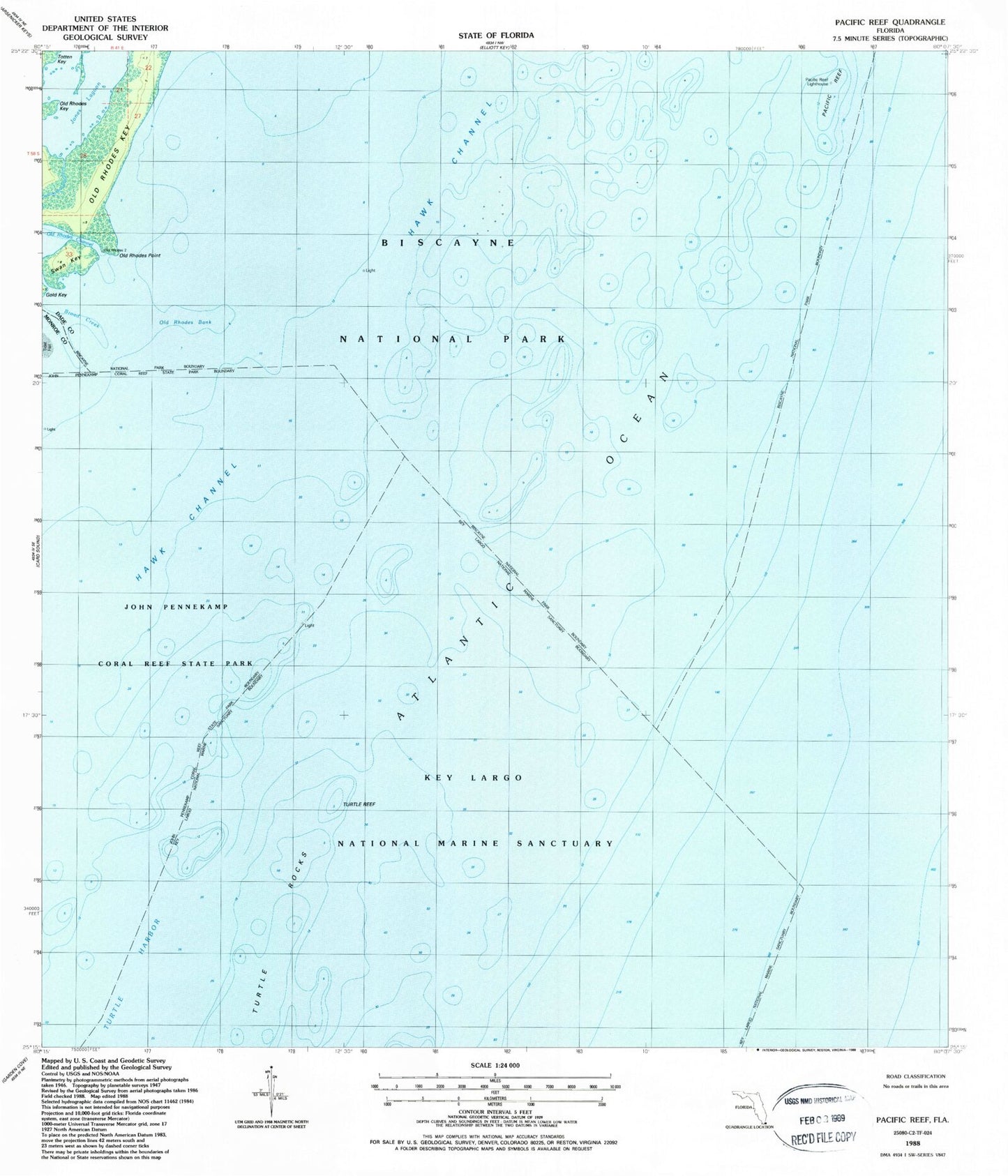 Classic USGS Pacific Reef Florida 7.5'x7.5' Topo Map Image