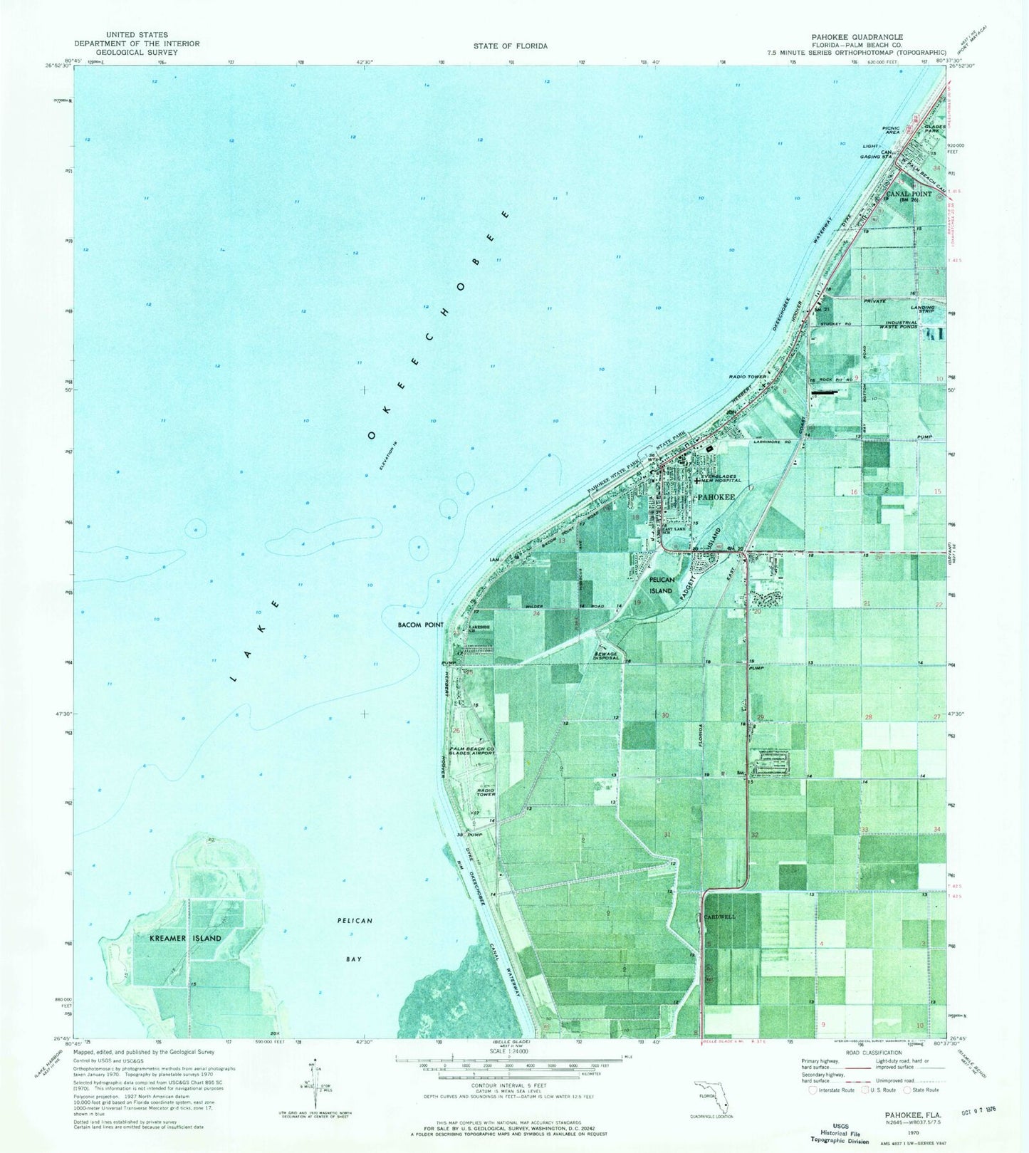 Classic USGS Pahokee Florida 7.5'x7.5' Topo Map Image