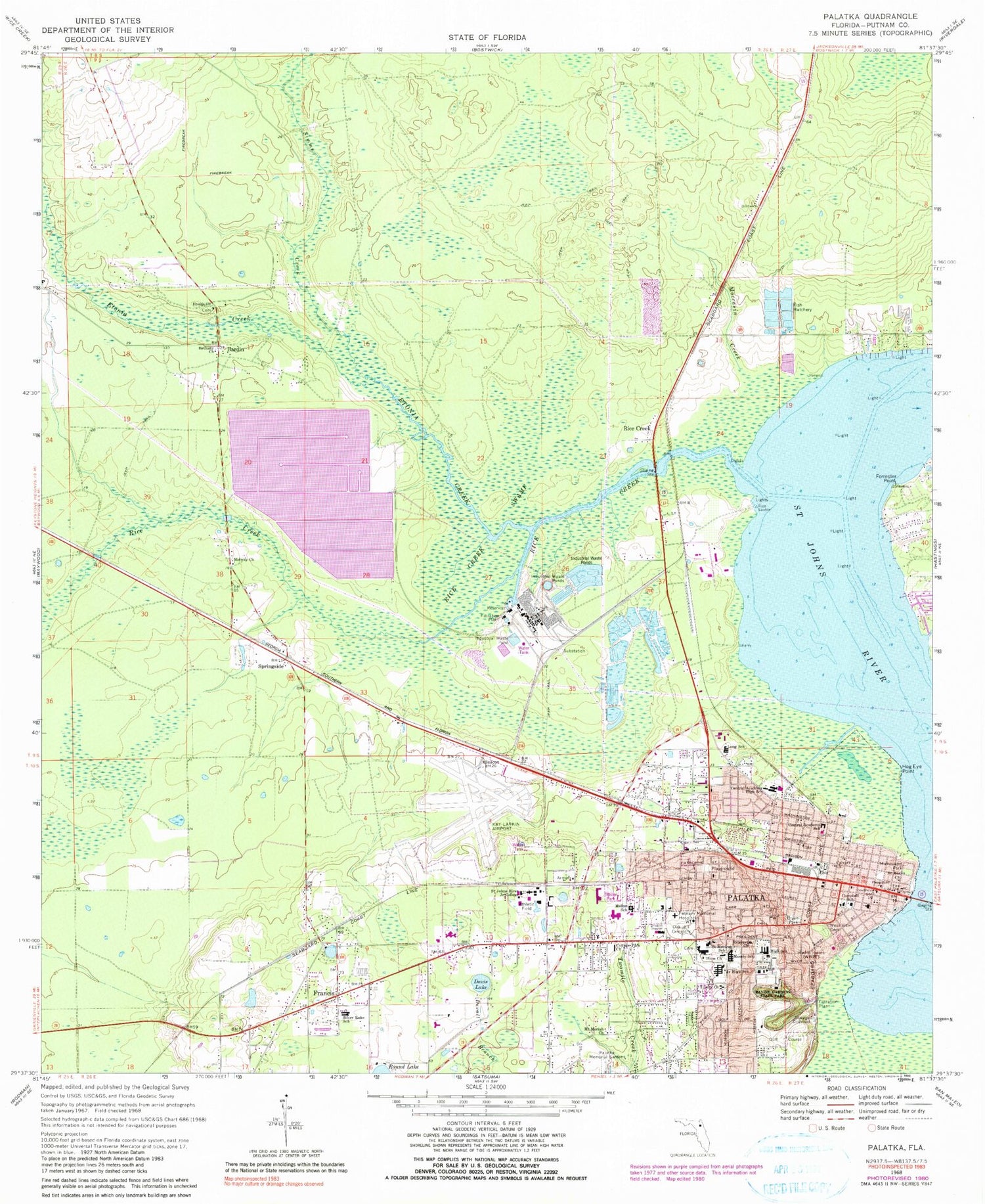 Classic USGS Palatka Florida 7.5'x7.5' Topo Map Image