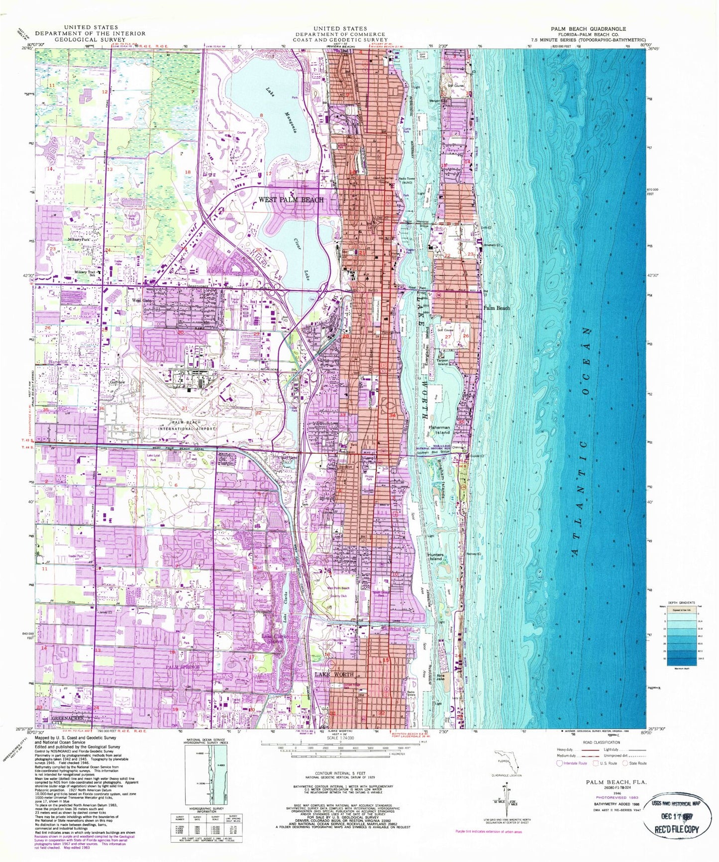 Classic USGS Palm Beach Florida 7.5'x7.5' Topo Map Image