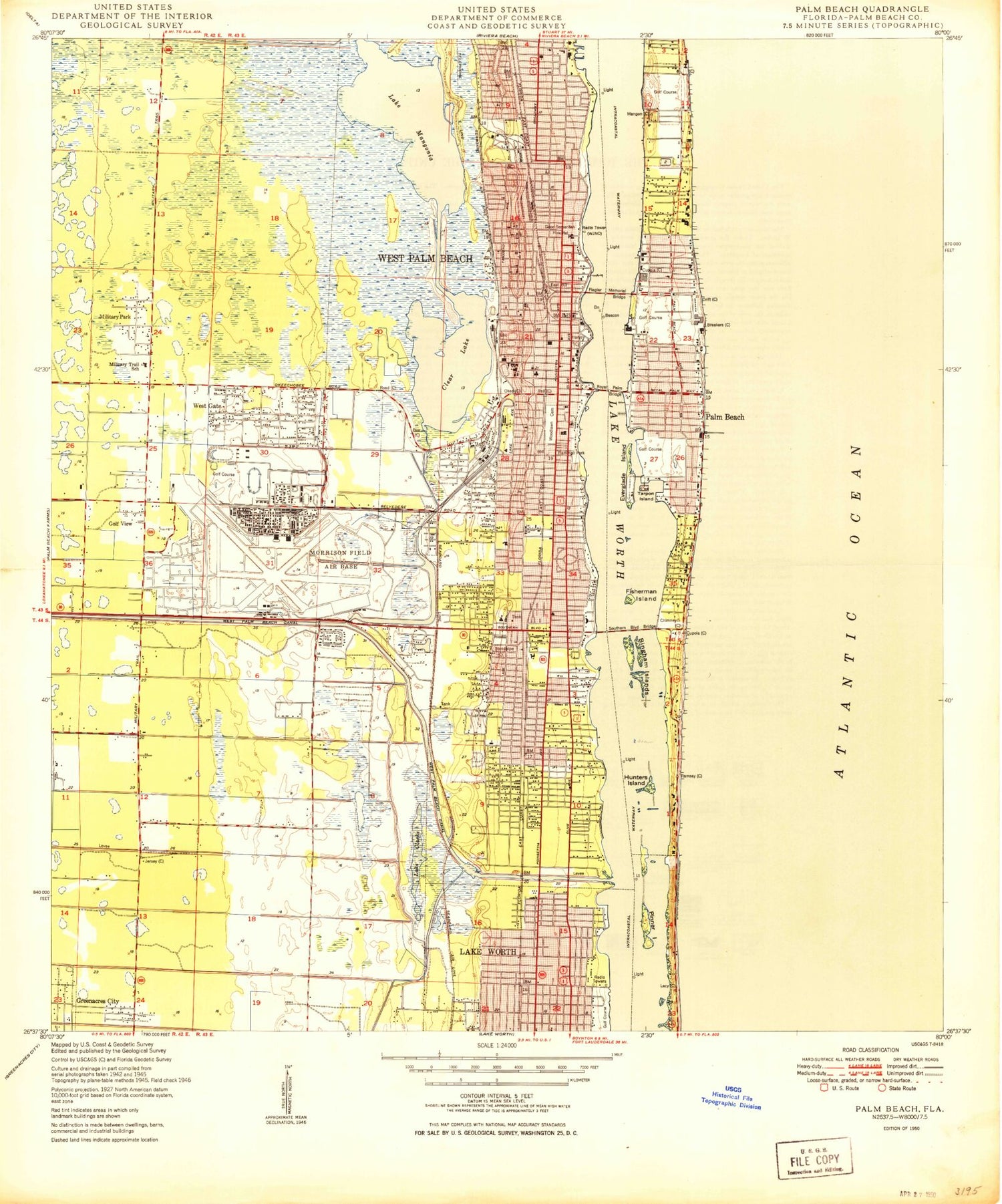 Classic USGS Palm Beach Florida 7.5'x7.5' Topo Map Image