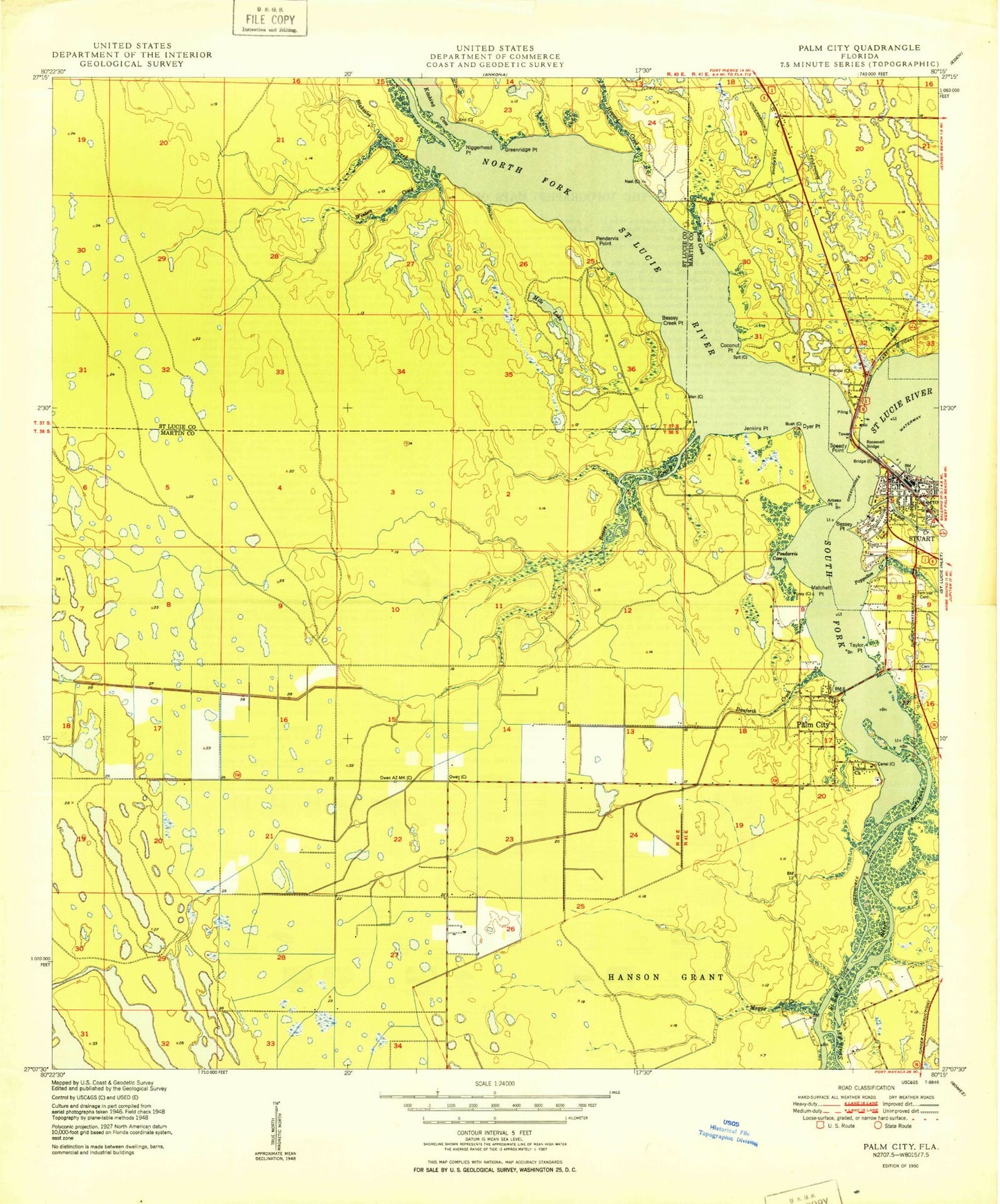 Classic USGS Palm City Florida 7.5'x7.5' Topo Map Image