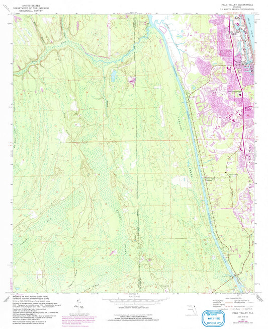 Classic USGS Palm Valley Florida 7.5'x7.5' Topo Map Image