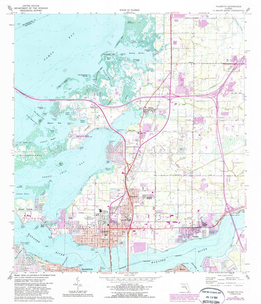 Classic USGS Palmetto Florida 7.5'x7.5' Topo Map Image
