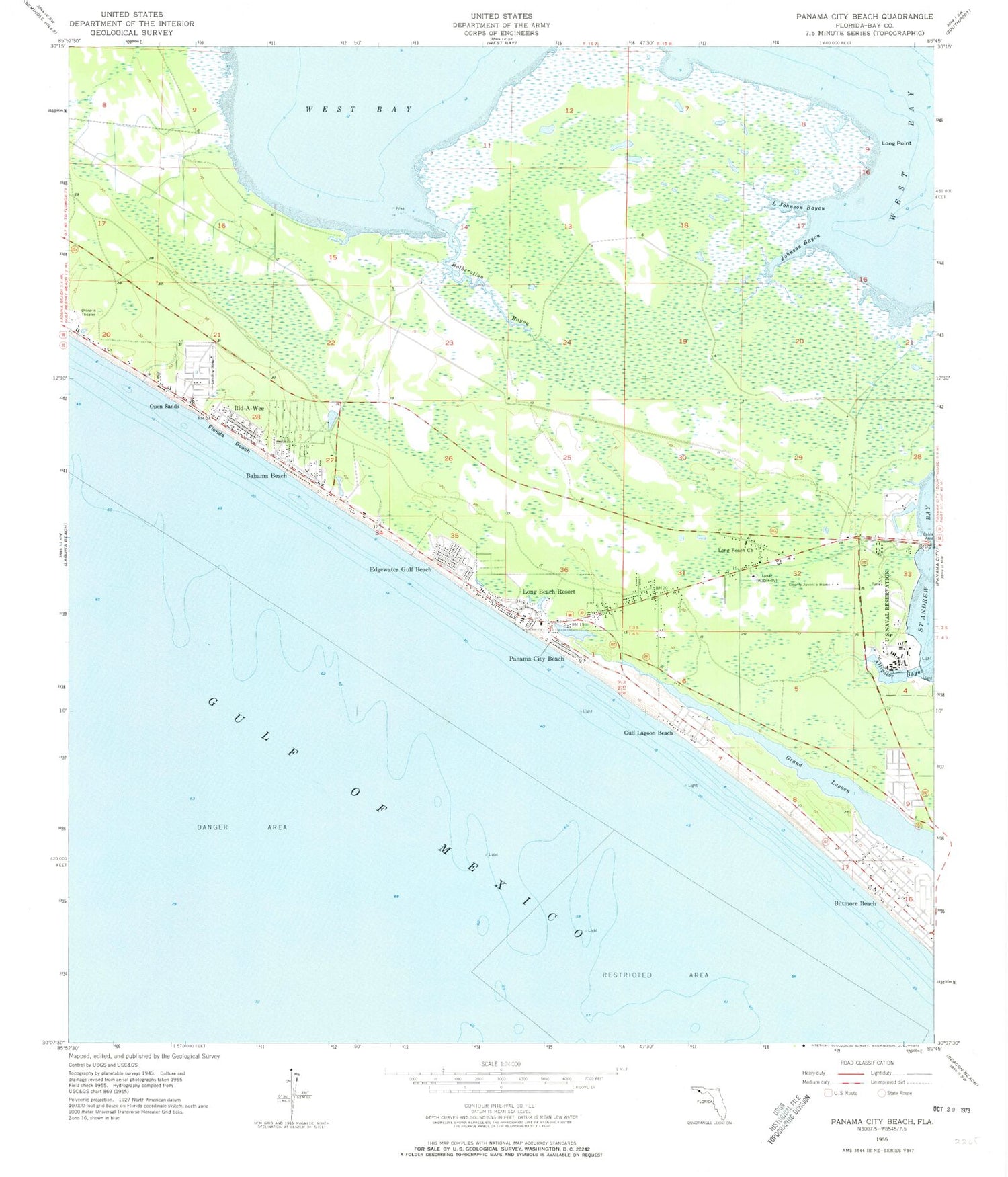 Classic USGS Panama City Beach Florida 7.5'x7.5' Topo Map Image
