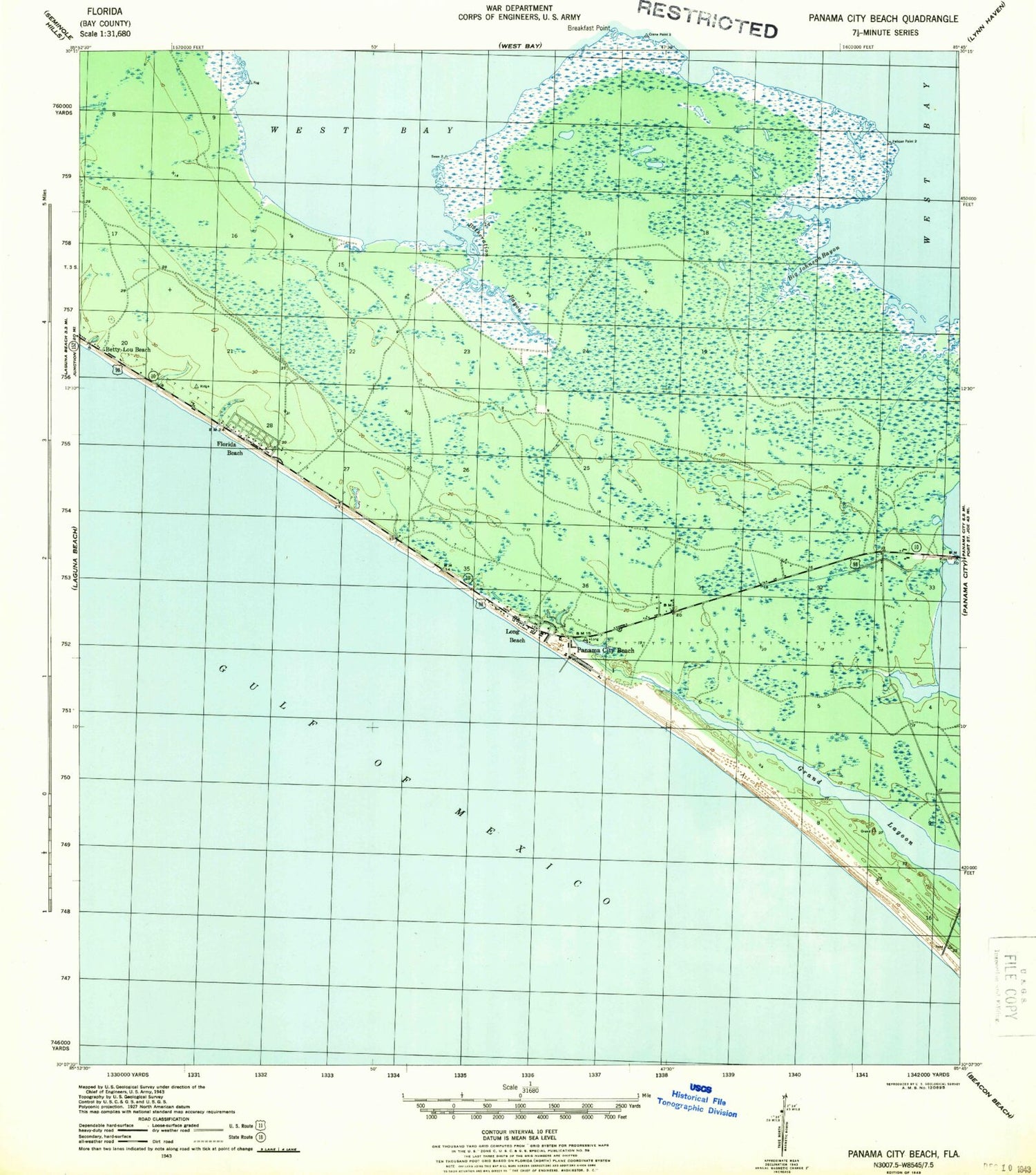 Classic USGS Panama City Beach Florida 7.5'x7.5' Topo Map Image