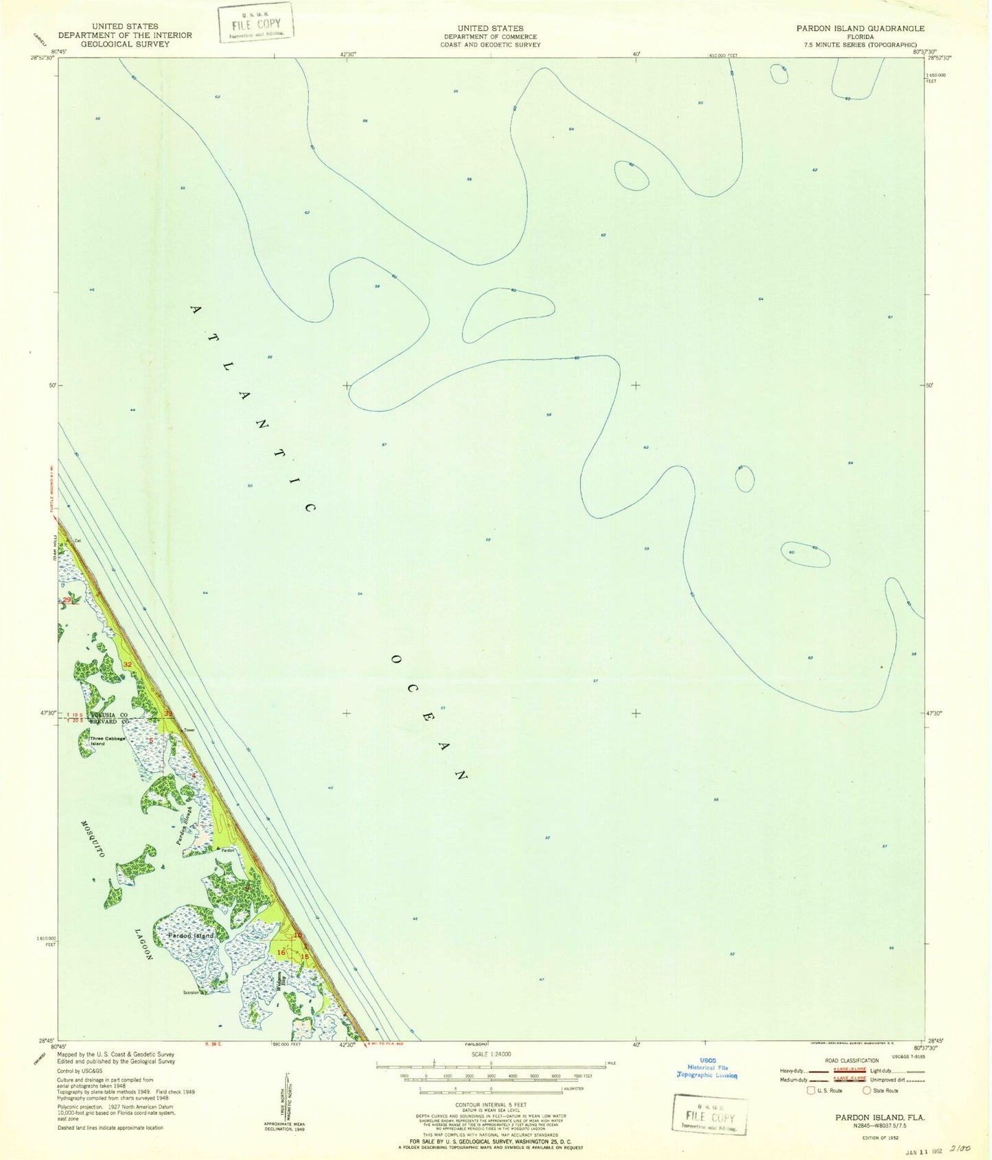 Classic USGS Pardon Island Florida 7.5'x7.5' Topo Map Image