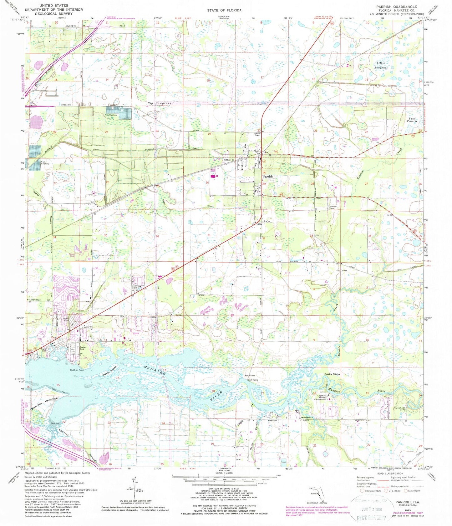 Classic USGS Parrish Florida 7.5'x7.5' Topo Map Image