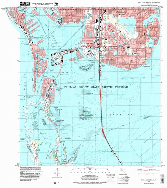 Classic USGS Pass-a-Grille Beach Florida 7.5'x7.5' Topo Map Image