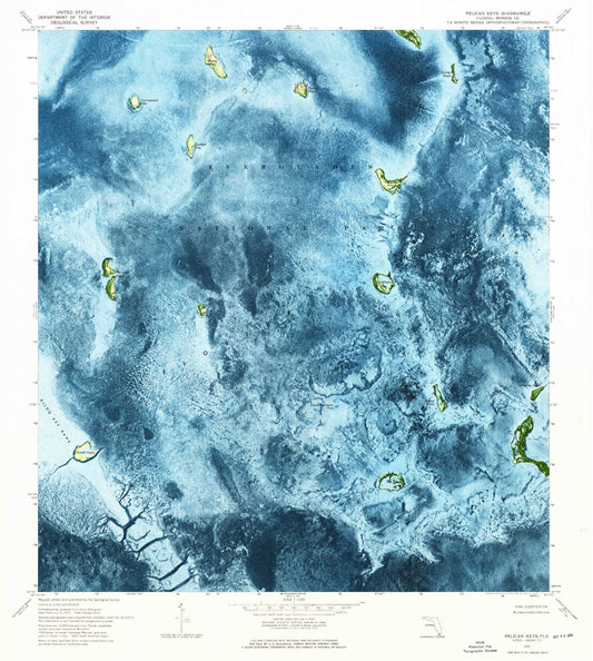 Classic USGS Pelican Keys Florida 7.5'x7.5' Topo Map Image