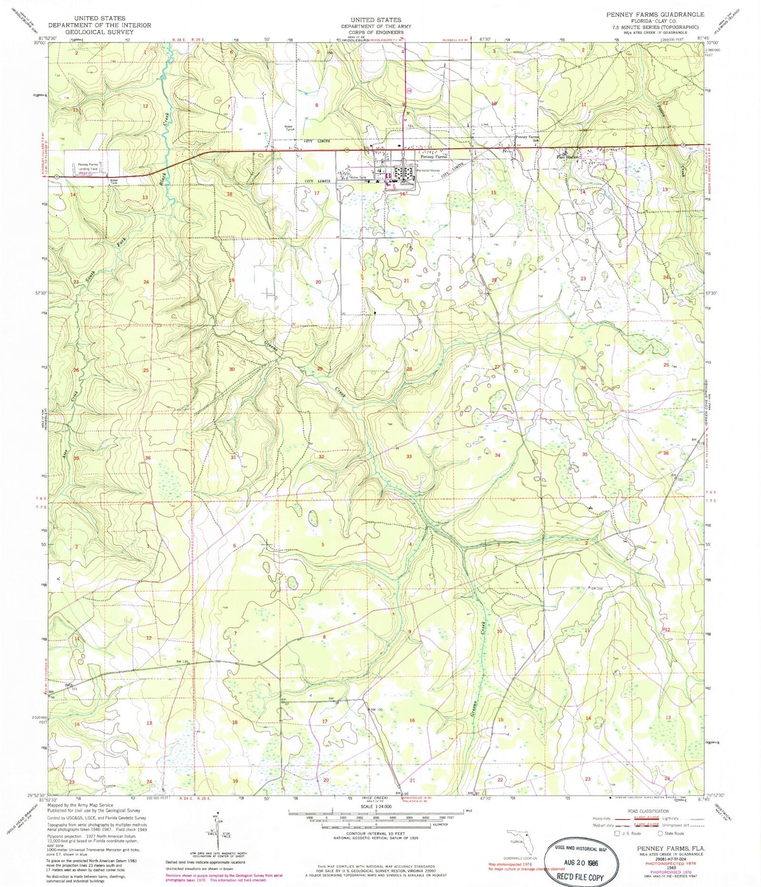 Classic USGS Penney Farms Florida 7.5'x7.5' Topo Map Image