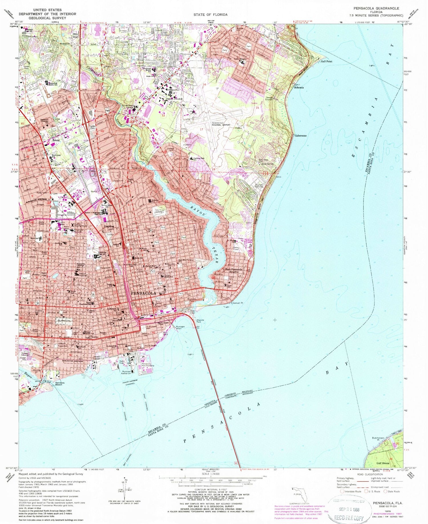 Classic USGS Pensacola Florida 7.5'x7.5' Topo Map Image