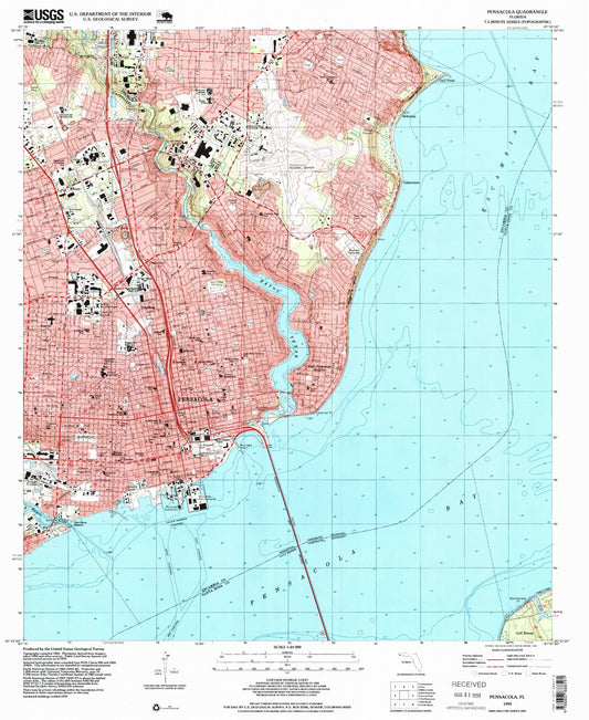 Classic USGS Pensacola Florida 7.5'x7.5' Topo Map Image