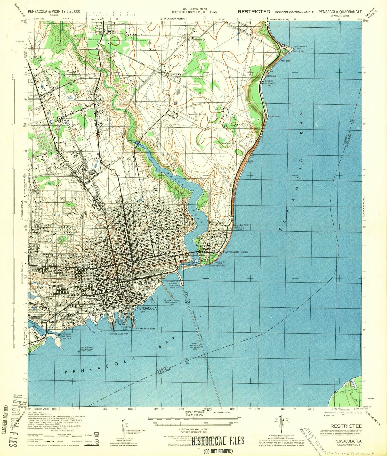 Classic USGS Pensacola Florida 7.5'x7.5' Topo Map Image