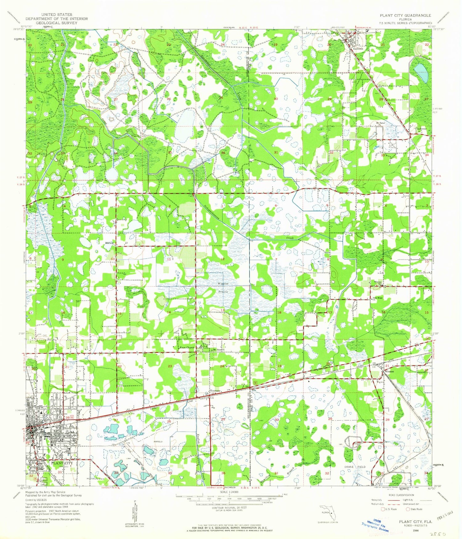 Classic USGS Plant City East Florida 7.5'x7.5' Topo Map Image