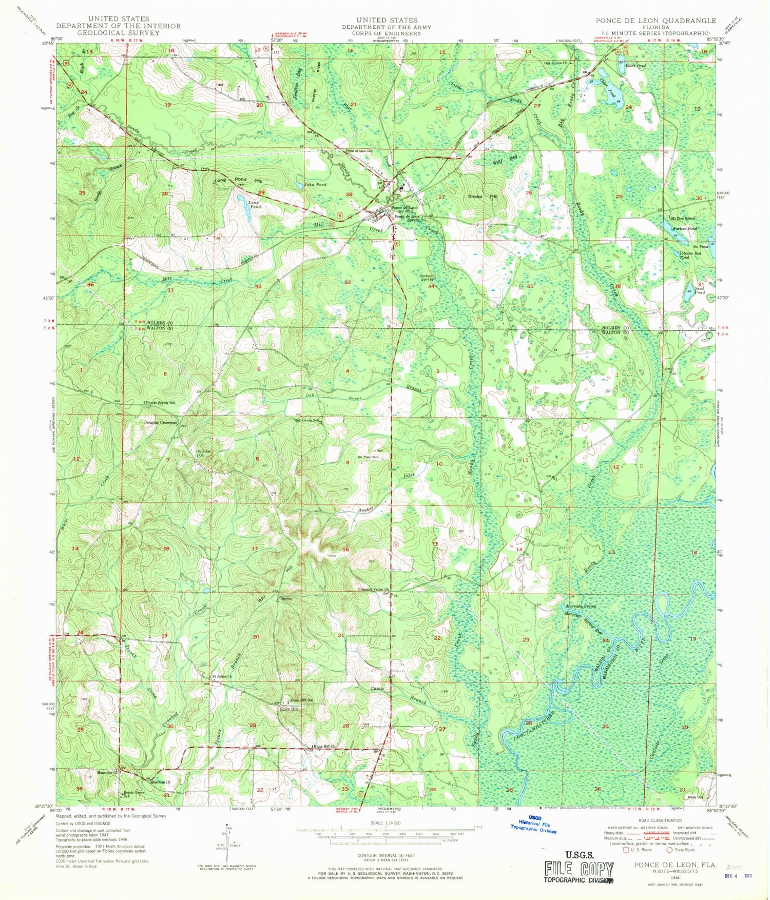Classic USGS Ponce de Leon Florida 7.5'x7.5' Topo Map Image