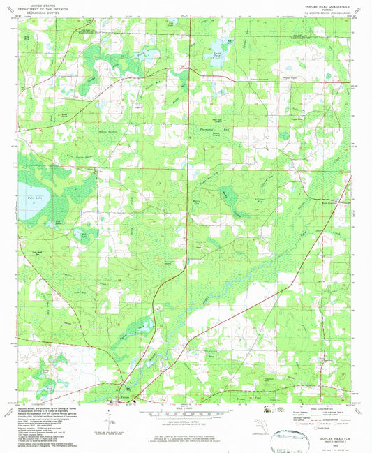 Classic USGS Poplar Head Florida 7.5'x7.5' Topo Map Image