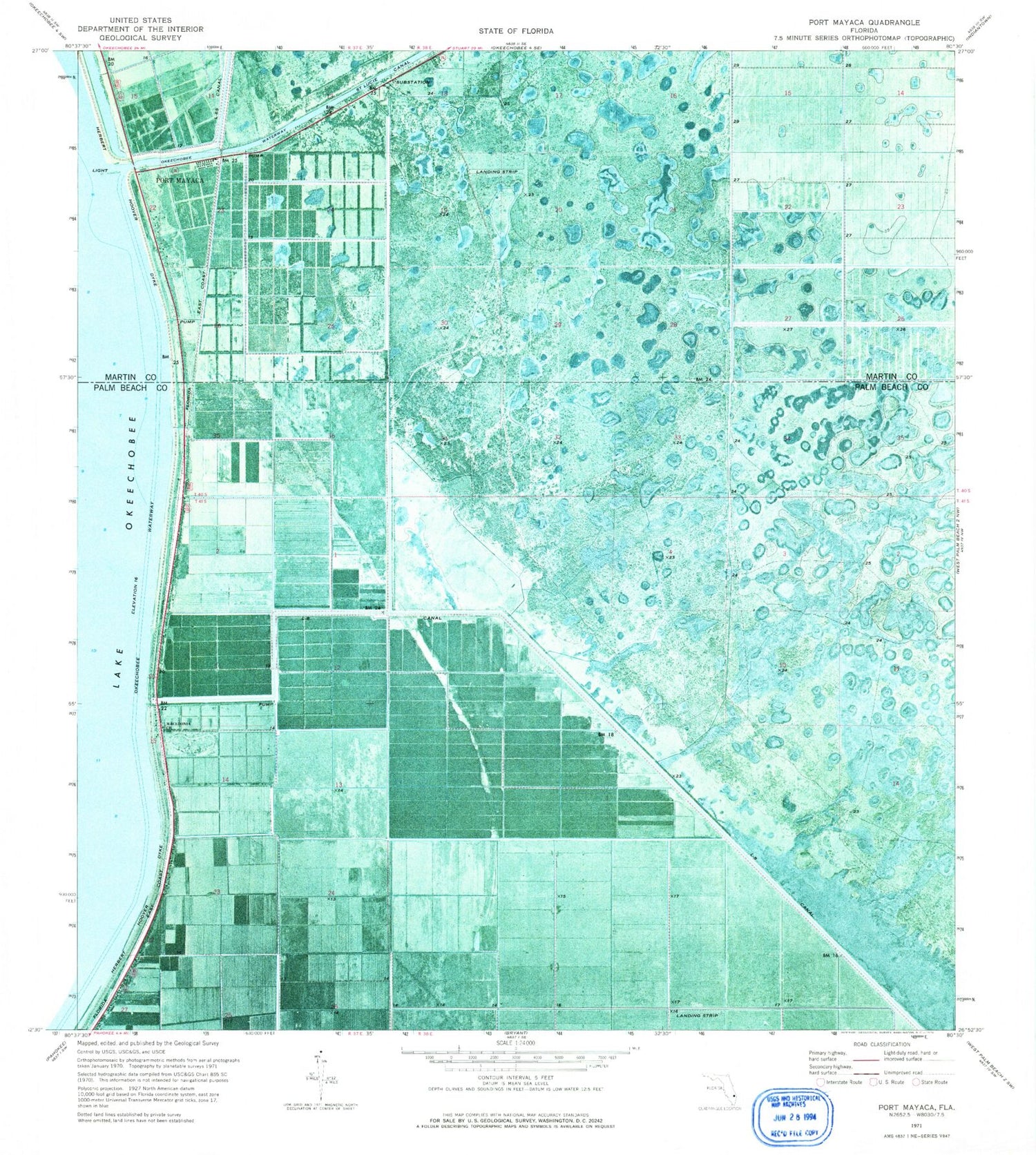 Classic USGS Port Mayaca Florida 7.5'x7.5' Topo Map Image