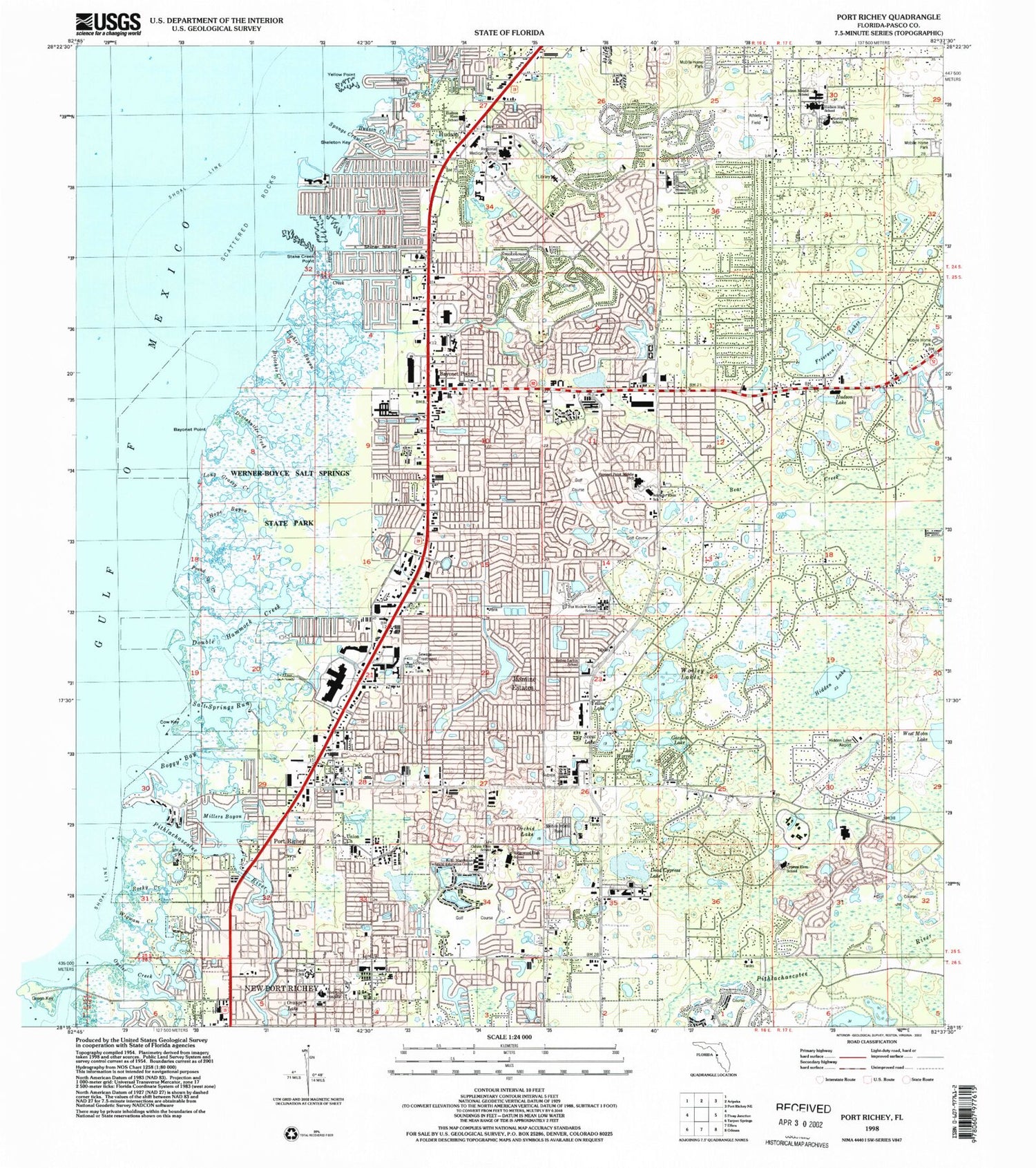 Classic USGS Port Richey Florida 7.5'x7.5' Topo Map Image