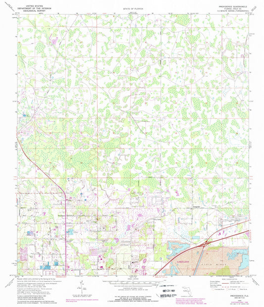 Classic USGS Providence Florida 7.5'x7.5' Topo Map Image