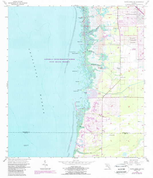 Classic USGS Punta Gorda SE Florida 7.5'x7.5' Topo Map Image
