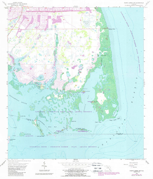 Classic USGS Punta Gorda SW Florida 7.5'x7.5' Topo Map Image